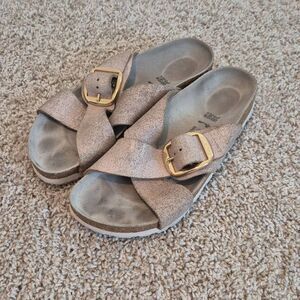 Birkenstock Siena Big Buckle Metallic Rose Gold Leather Sandals 38 US 7